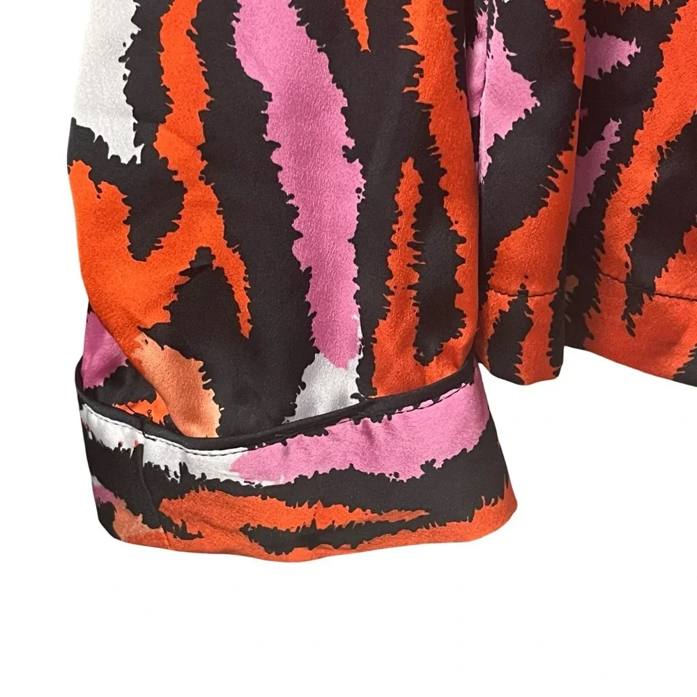 Diane Von Furstenberg X Target Satin Pajama Shirt Multicolored Zebra Print XXS